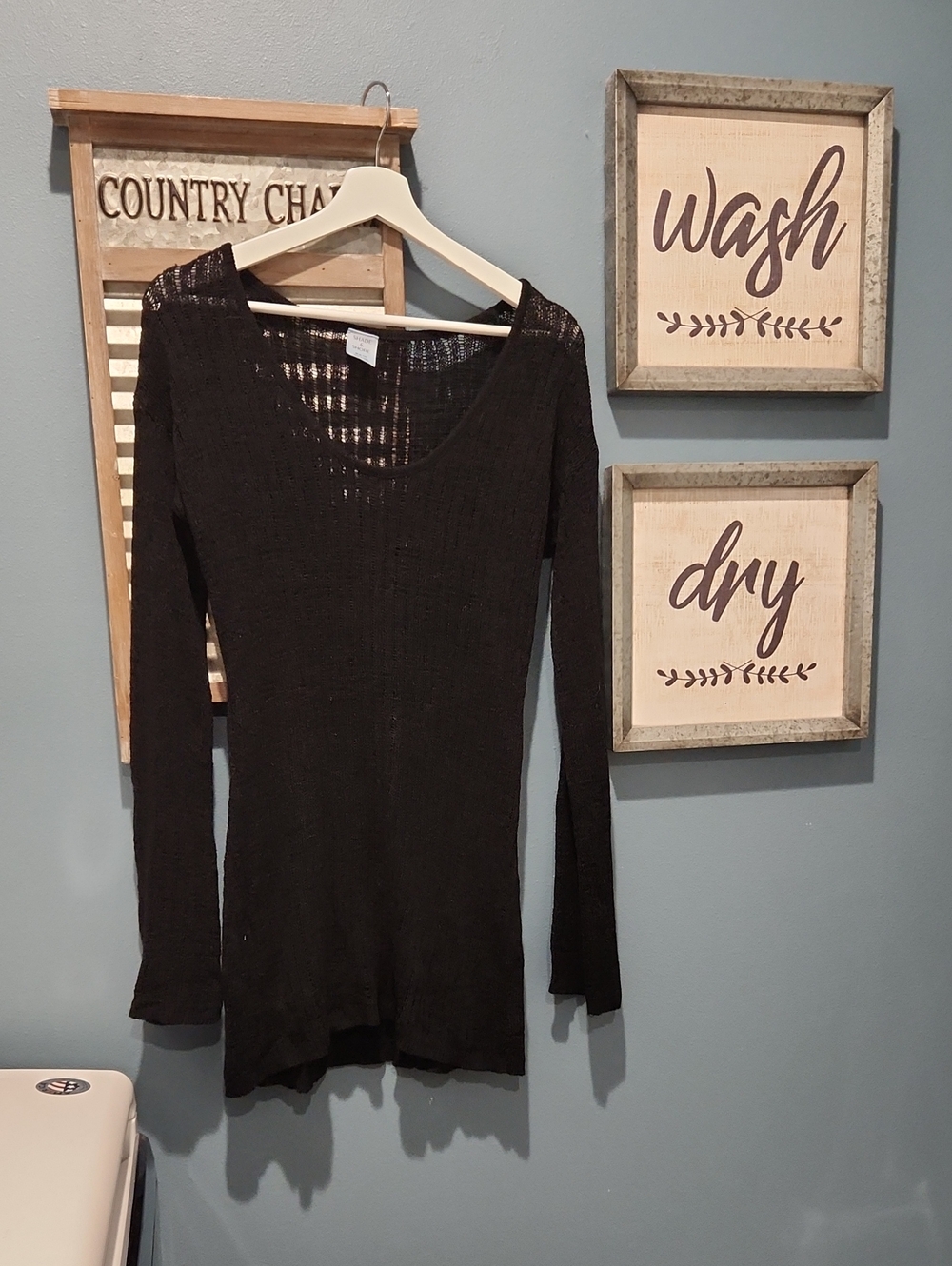 Shade & Shore Black Long Sleeve Scoop Neck Knit Top